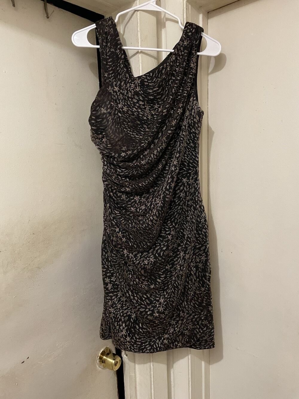 Sophia Christina Women’s Black Gold Metallic Ruched Cocktail Party Dress Size 14